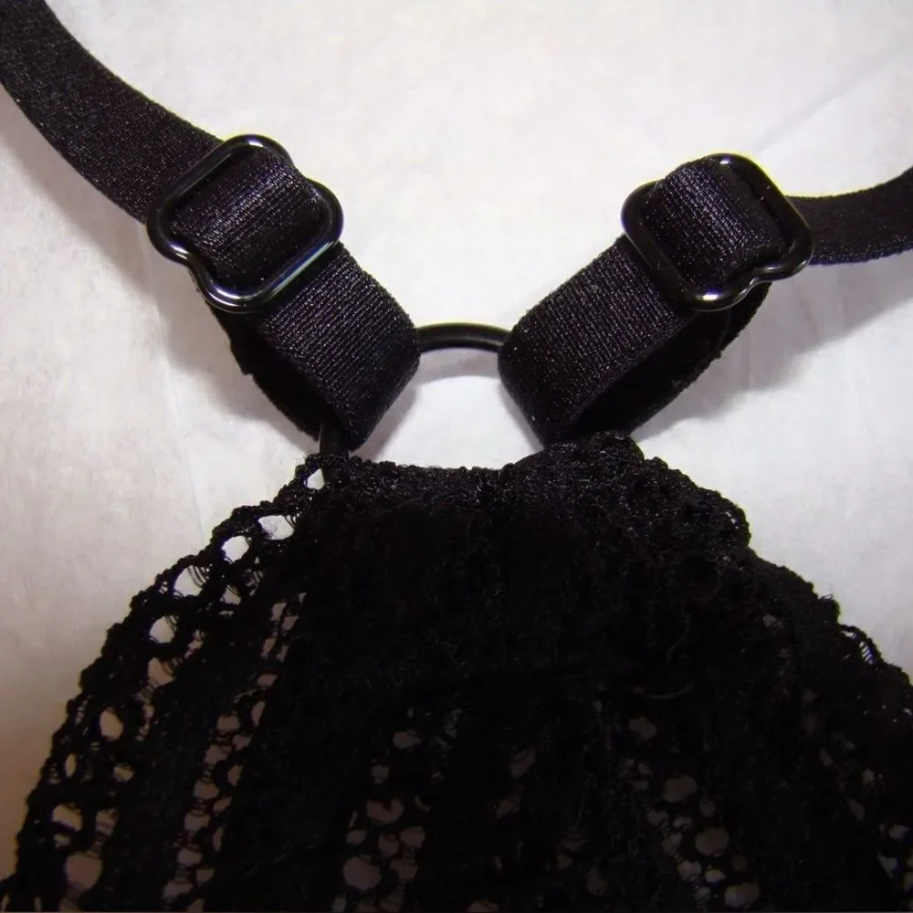 Victoria’s Secret Black High Neck Floral Lace Bralette Bra Size Small